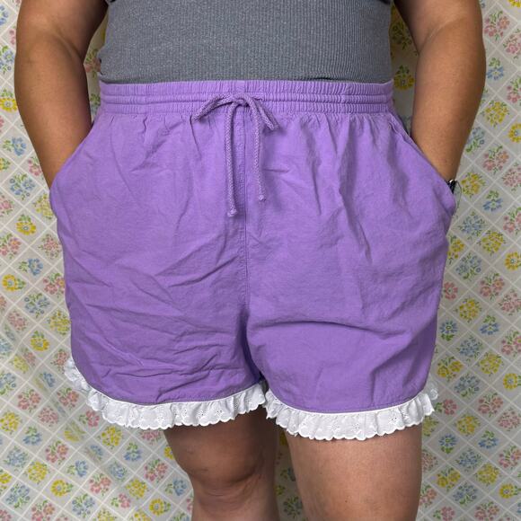 UPCYCLED vintage 90s purple pull on shorts with ruffle hem size 2x - Picture 1 of 7